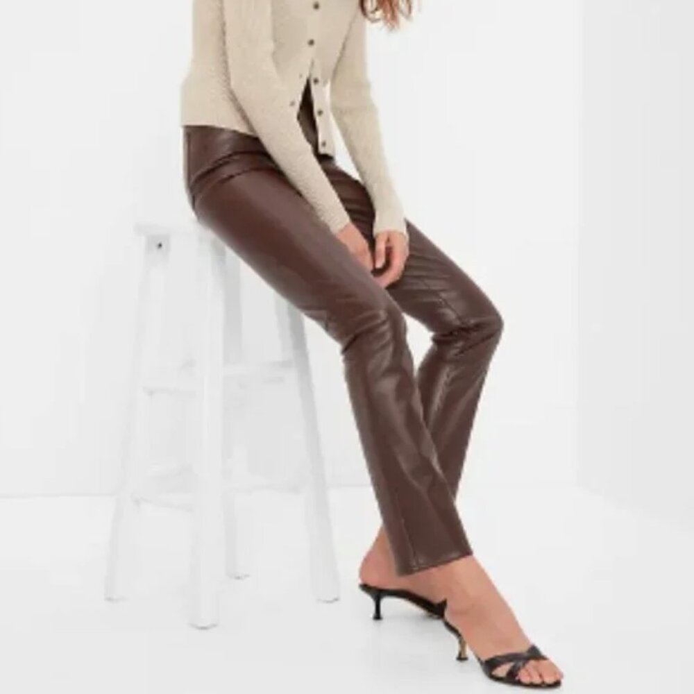 Gap Vintage Slim High Rise Vegan Leather Pants in Espresso Brown